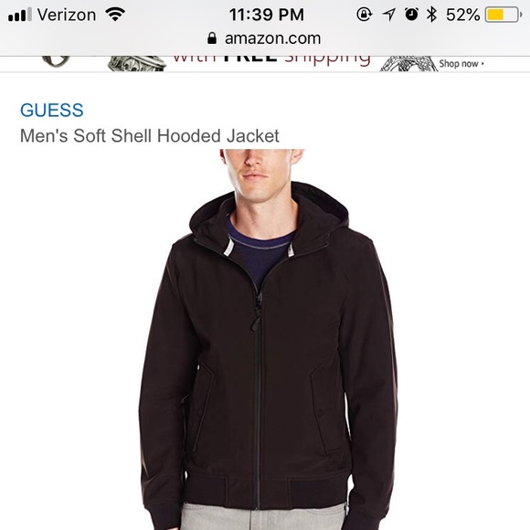 Black Guess Hooded Soft Shell Jacket 